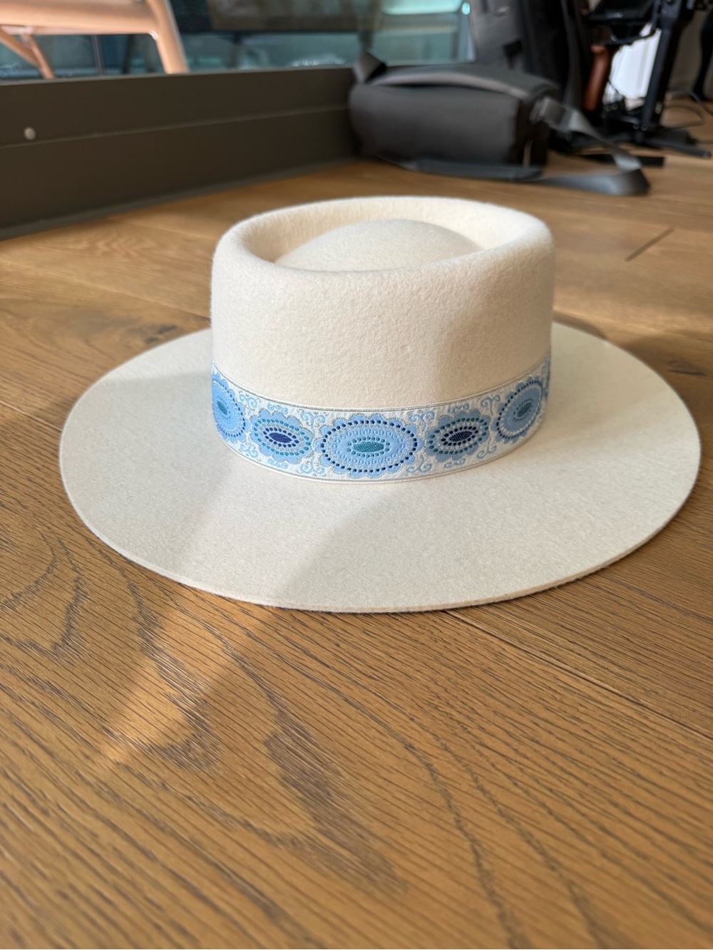 Lack Of Color Blush Wool Hat with Blue Embroidered Band